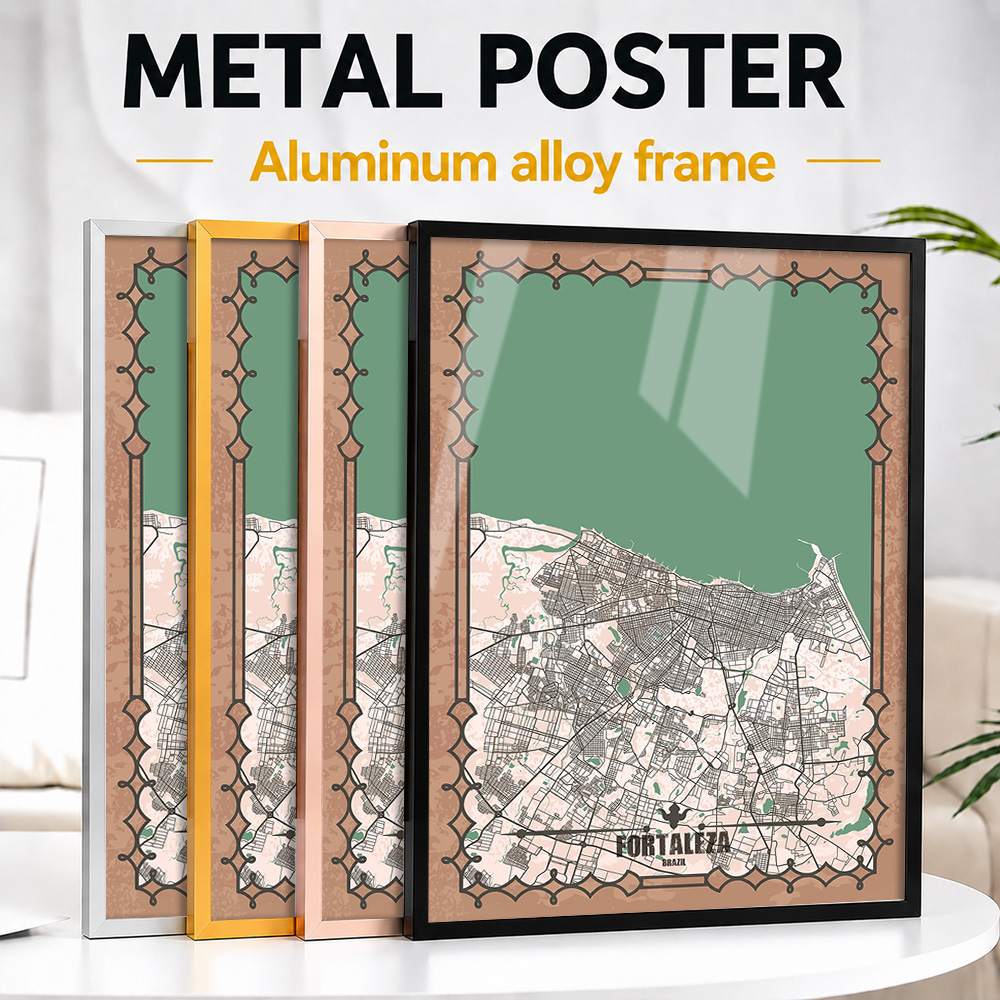 Custom Map Poster - Fortaleza Şehir Haritası Çerçeveli Metal Baskı